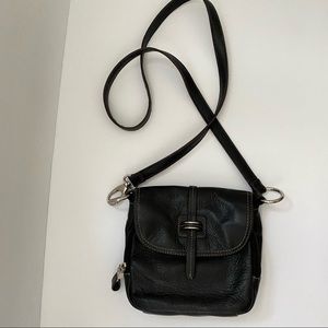 (R) Tignanello Black Crossbody Leather Purse with Silver Tone hardware